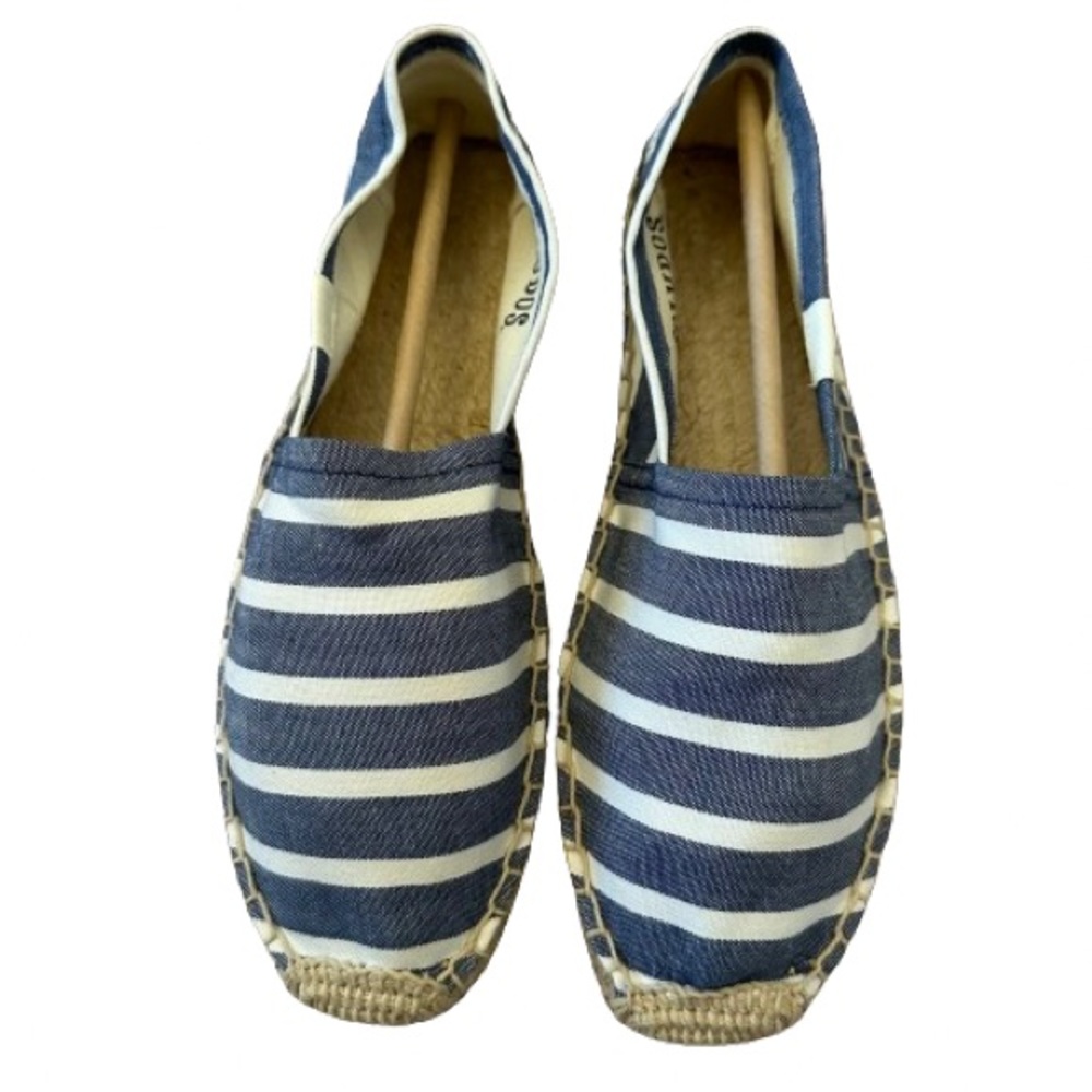 SOLUDOS Blue and White Stripe Flat Espadrilles - Size 6